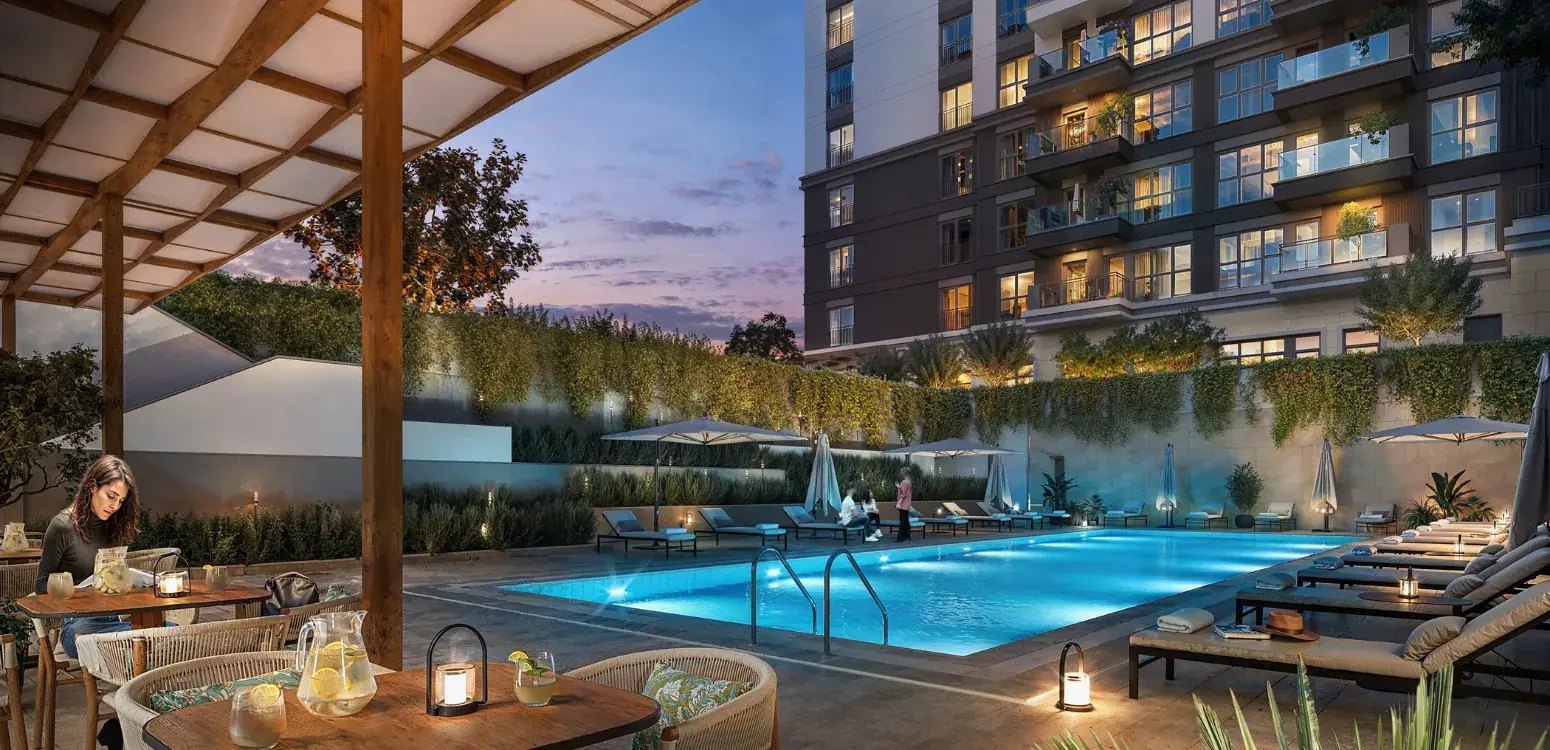 The pool at dusk