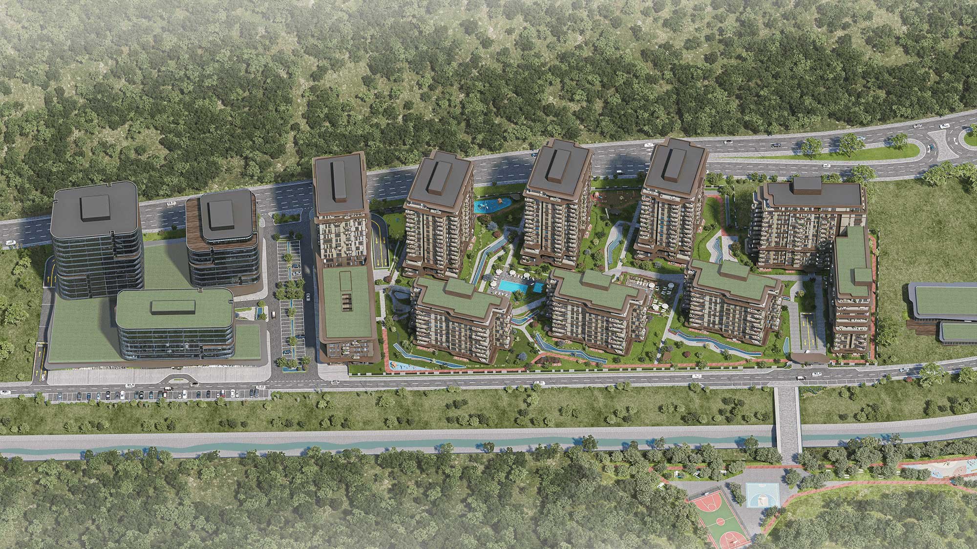The whole masterplan in the green