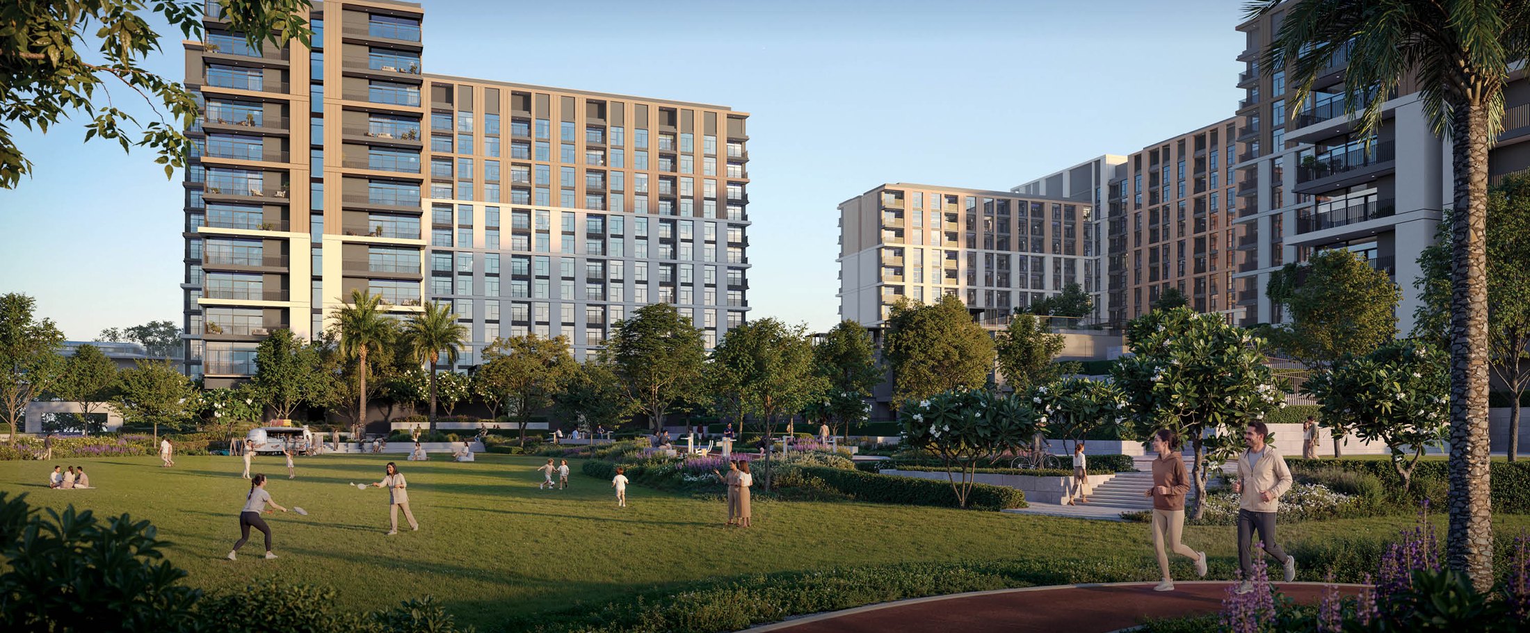 The park between the buildings