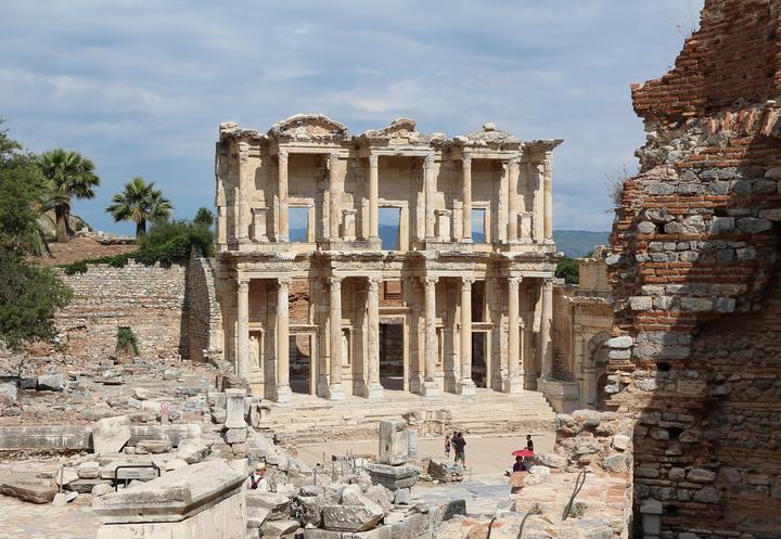 The two-storey facade of the Library of Celsus at Ephesus, near Selçuk