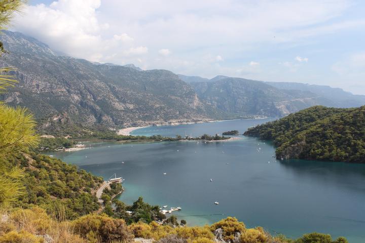The Ölüdeniz lagoon and sandbar seen from the hill above, Fethiye
