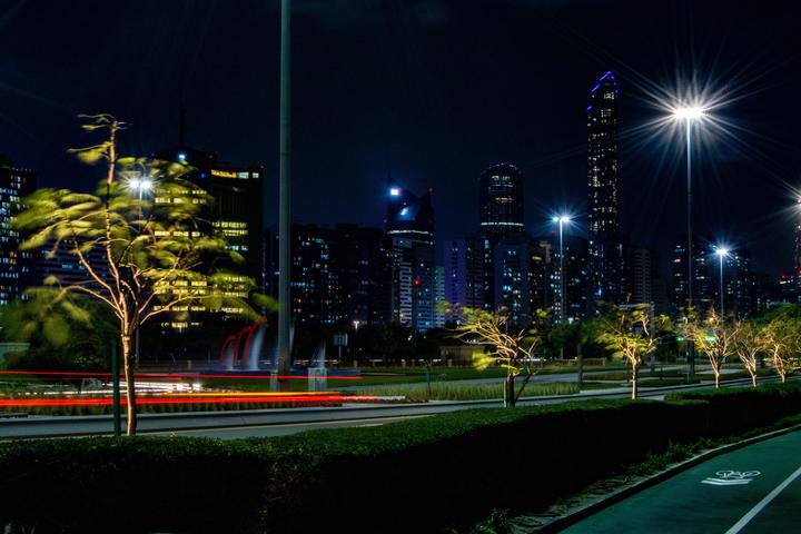 Abu Dhabi's towers seen from the Corniche gardens