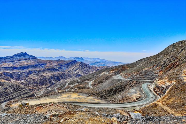 The winding road up Jebel Jais through the Hajar mountains