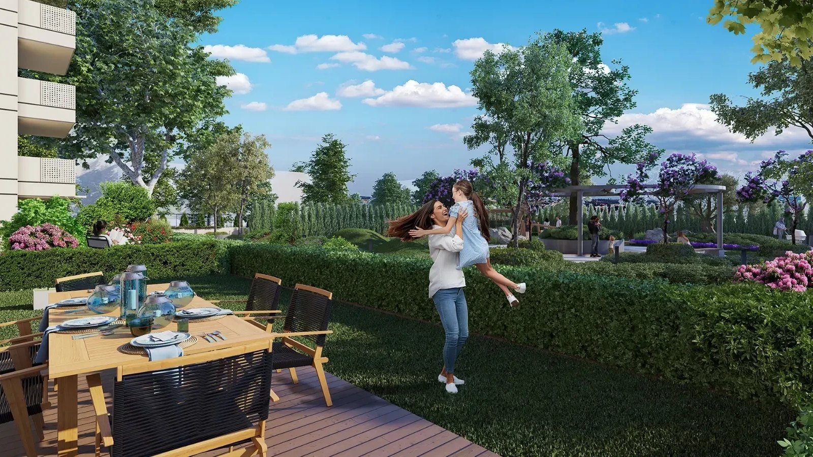 A family garden between the towers of a new Istanbul community (developer render)