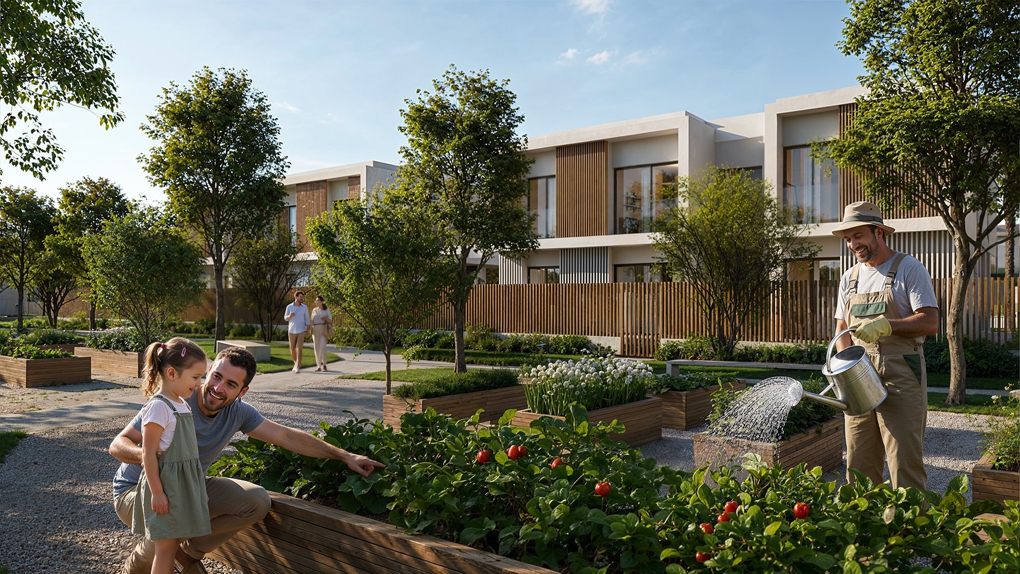 Yas Riva Reserve from above: villas, linear parks and the waterway on Yas Island